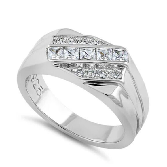 Sterling Silver Men's CZ Ring New - Picture 1 of 4